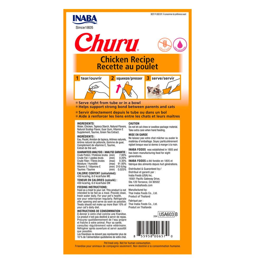 6x 4PK Inaba Churu Chicken Cat Treat Tubes 14g
