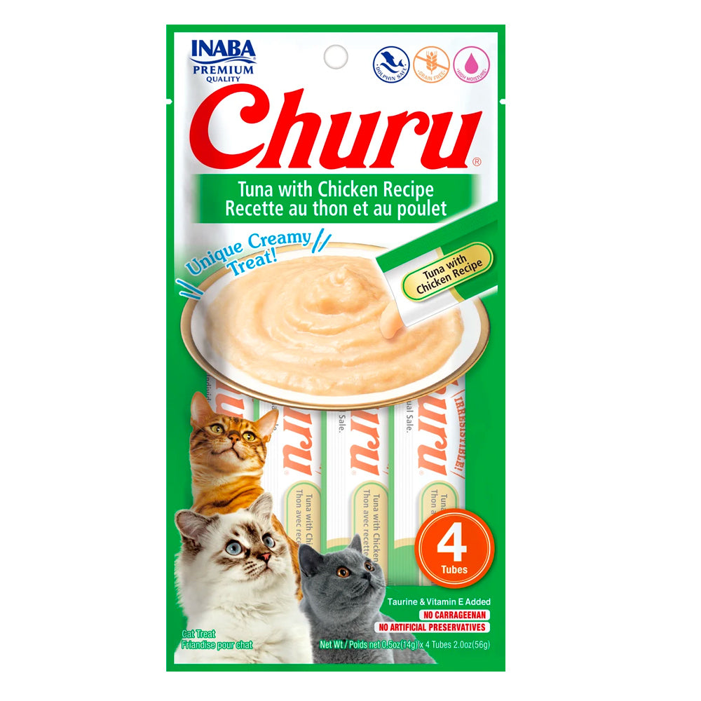 6x 4PK Inaba Churu Tuna With Chicken Cat Treat Tubes 14g