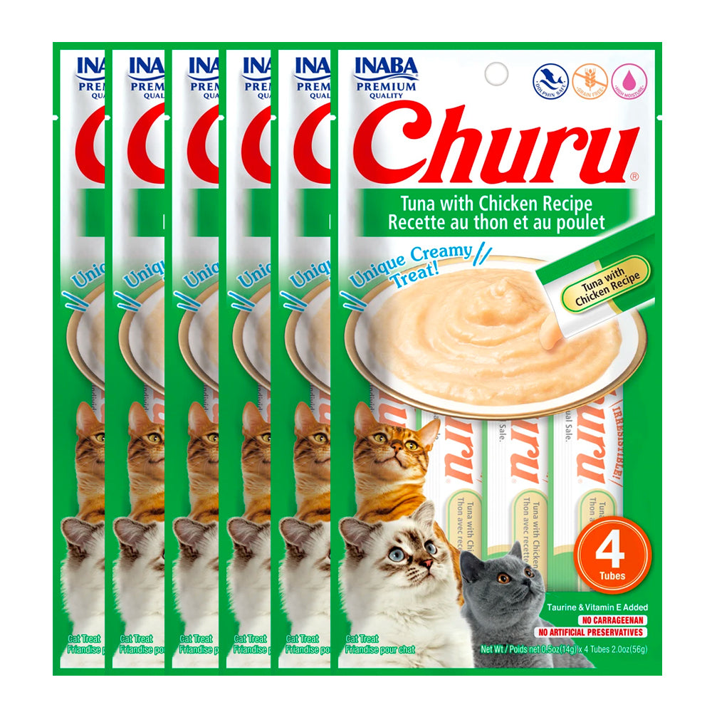 6x 4PK Inaba Churu Tuna With Chicken Cat Treat Tubes 14g