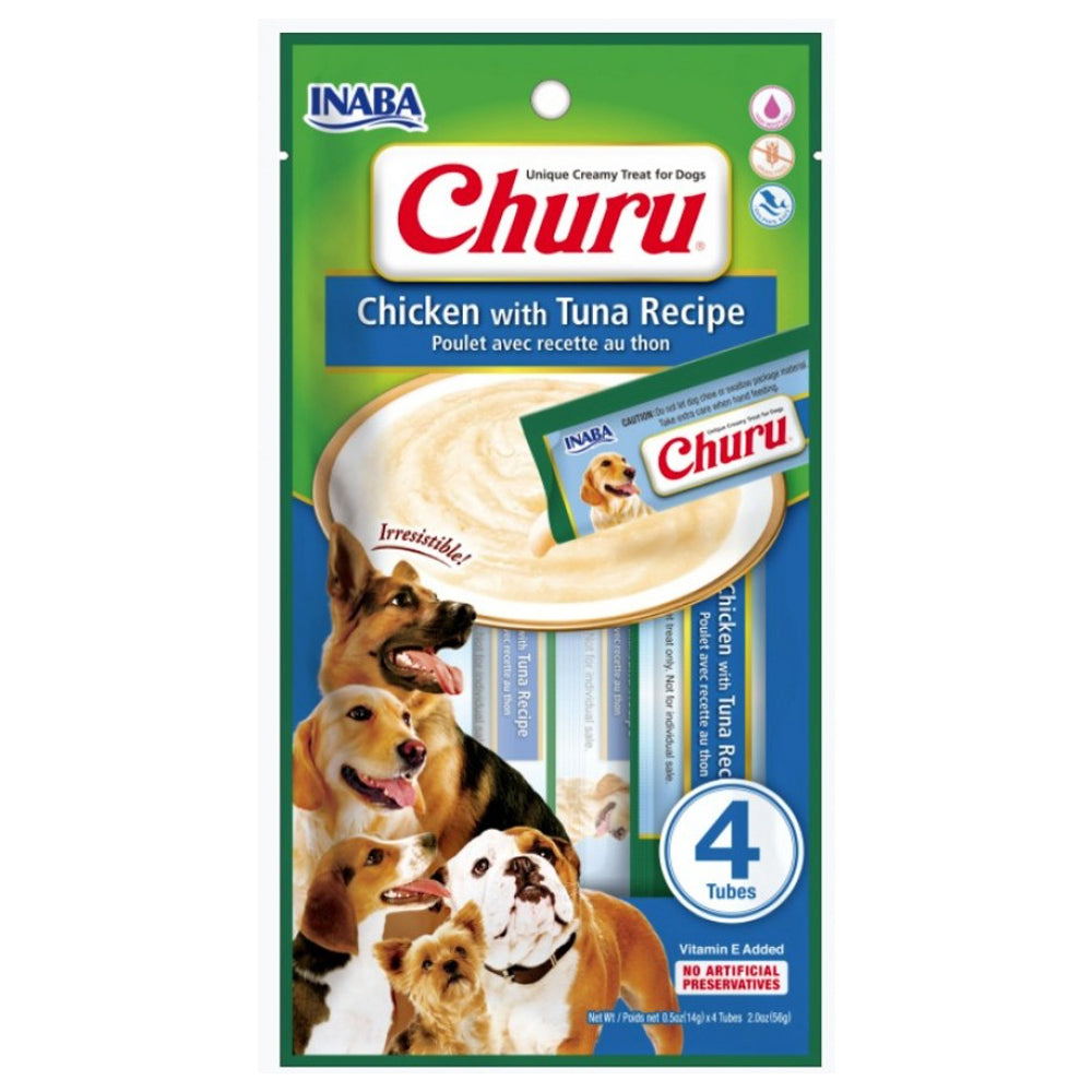 3x 4pc Inaba Pet Dog Churu Puree Chicken w/ Tuna 56g