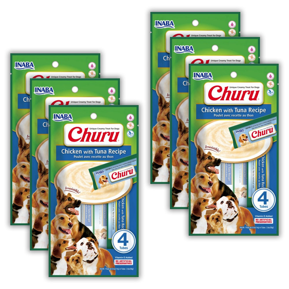6x 4pc Inaba Pet Dog Churu Puree Chicken w/ Tuna 56g