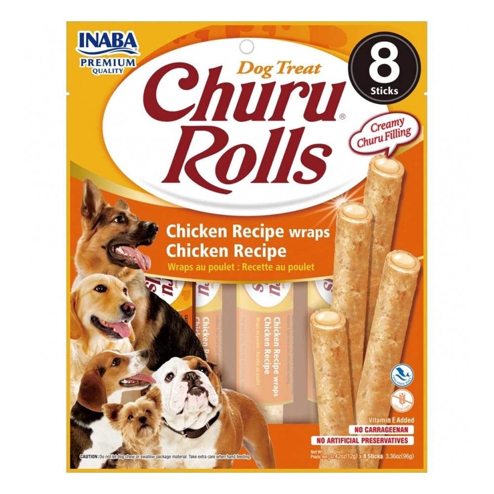 3x 8pc Inaba Pet Dog Churu Rolls Chicken Wraps 96g
