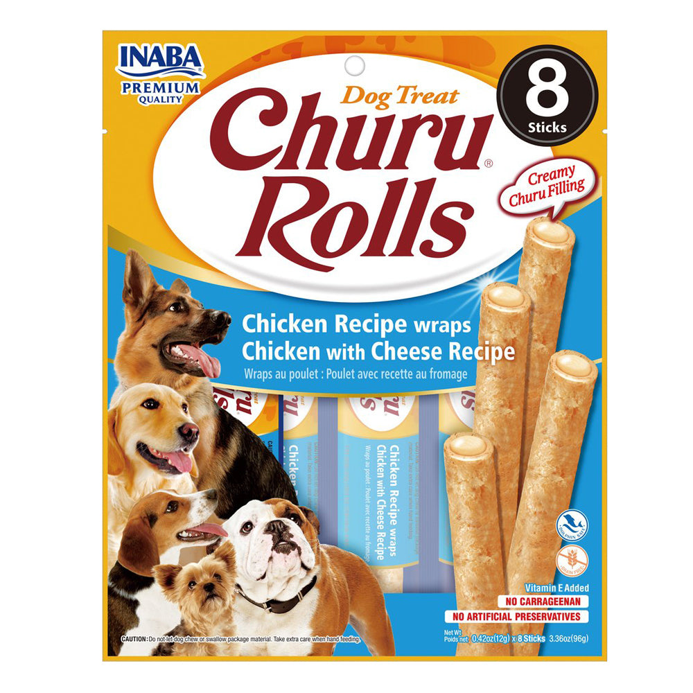 6x 8pc Inaba Pet Dog Churu Rolls Chicken Wraps 96g