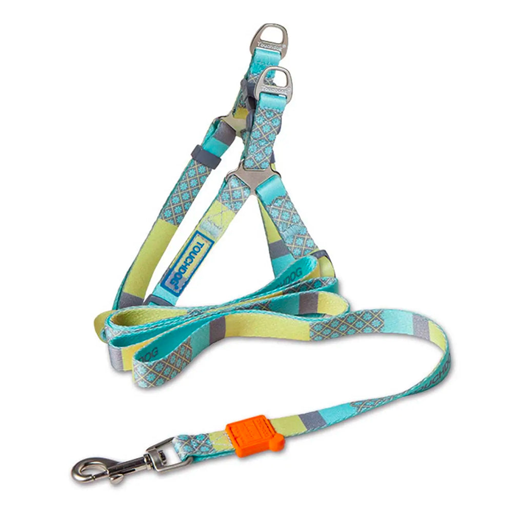 Touchdog 1.2m Trendy Designer Printed Dog Leash and Harness Blue M