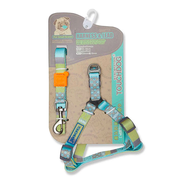 Touchdog 1.2m Trendy Designer Printed Dog Leash and Harness Blue M