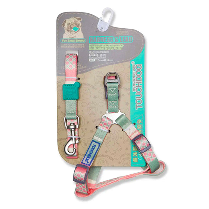 Touchdog 1.2m Trendy Designer Printed Dog Leash and Harness Pink M