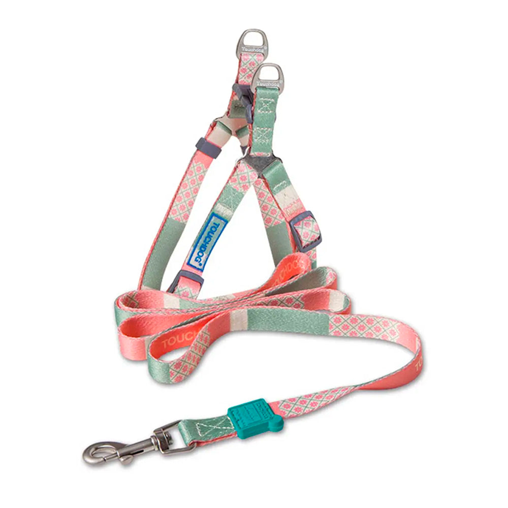 Touchdog 1.2m Trendy Designer Printed Dog Leash and Harness Pink M