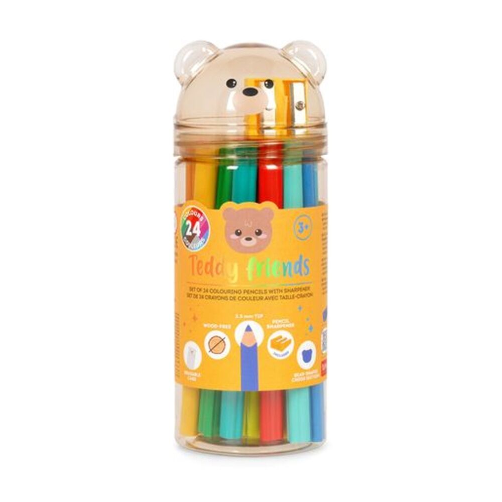 24pc Legami Colour Pencil Set Teddy Container With Sharpener Kids Crafts 3y+