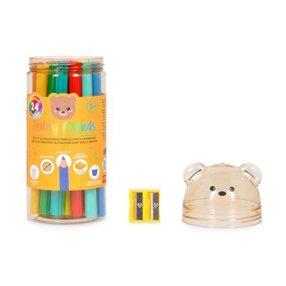 24pc Legami Colour Pencil Set Teddy Container With Sharpener Kids Crafts 3y+