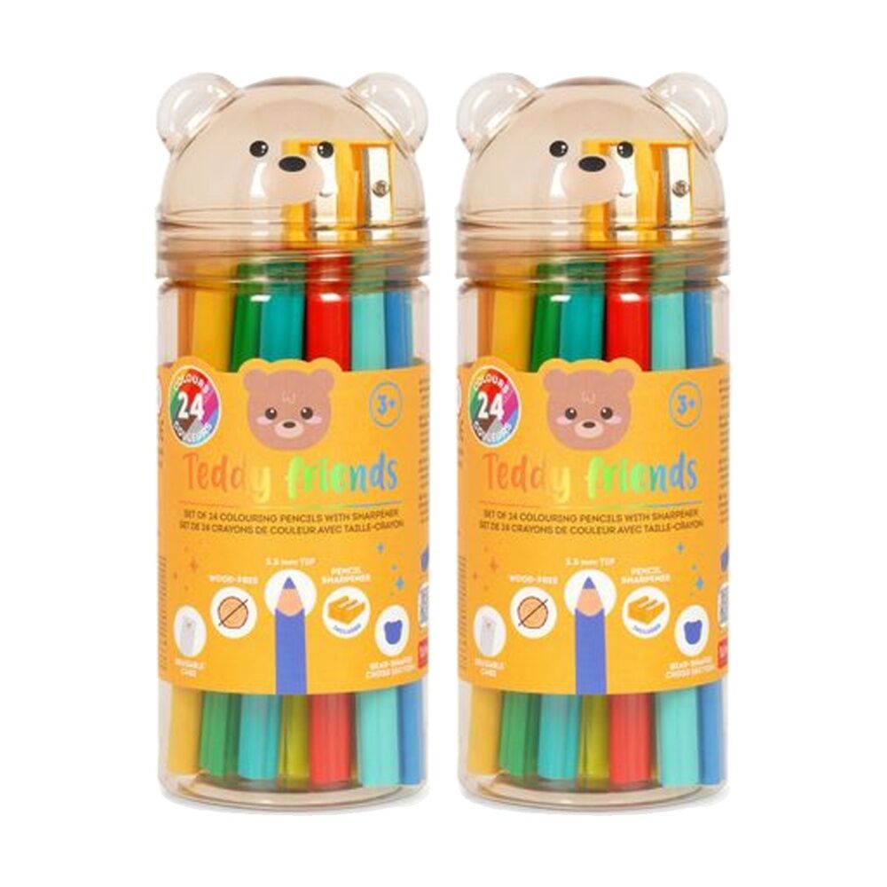 2x 24pc Legami Colour Pencil Set Teddy Container With Sharpener Kids Crafts 3y+