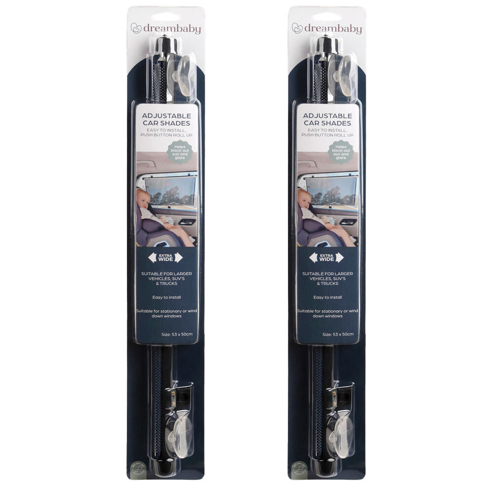 2PK Dreambaby Adjustable Wide Car Window Shade w/ Heavy Duty Suction Cups Black