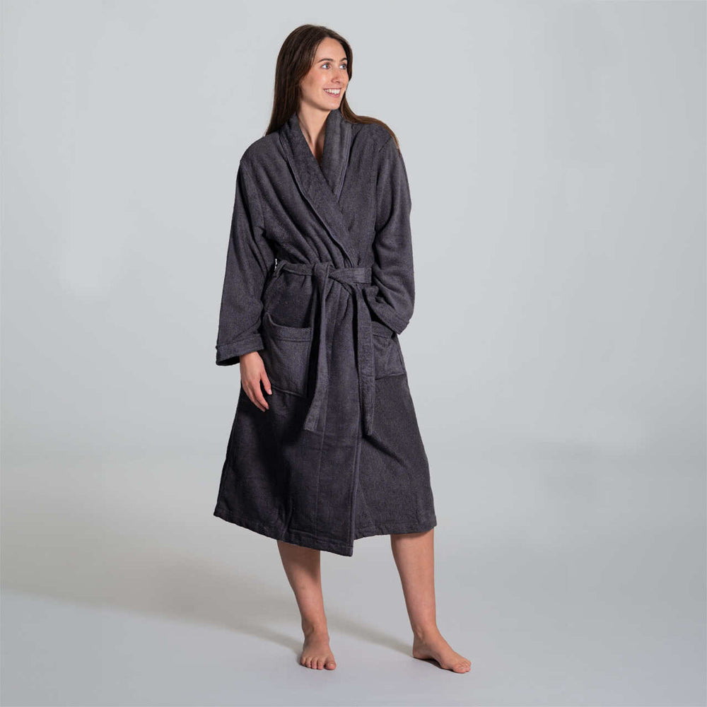 Canningvale Lusso Unisex Cotton Terry Durable Bathrobe - Nero Grey