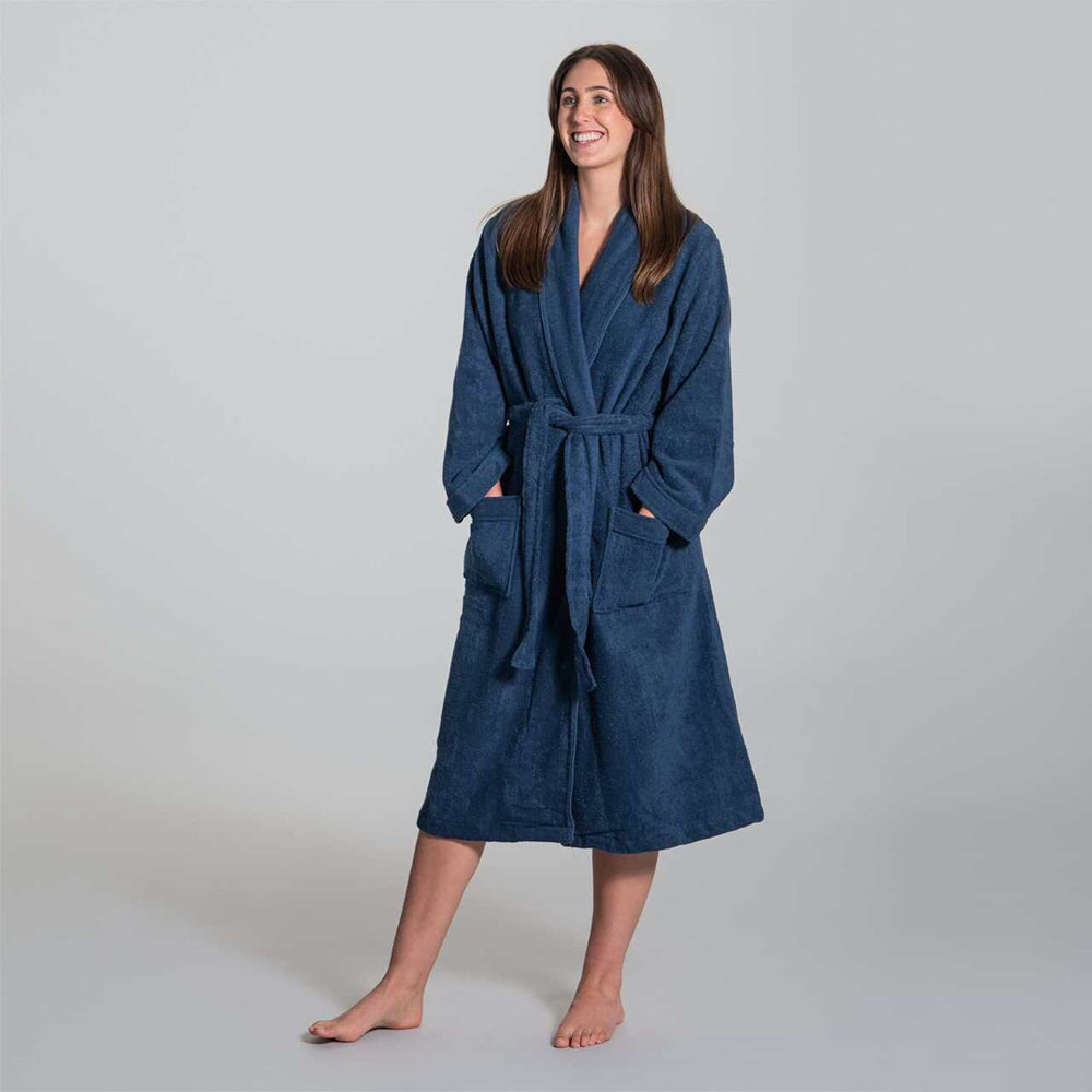 Canningvale Lusso Unisex Cotton Terry Durable Bathrobe - Mezzanotte Blue