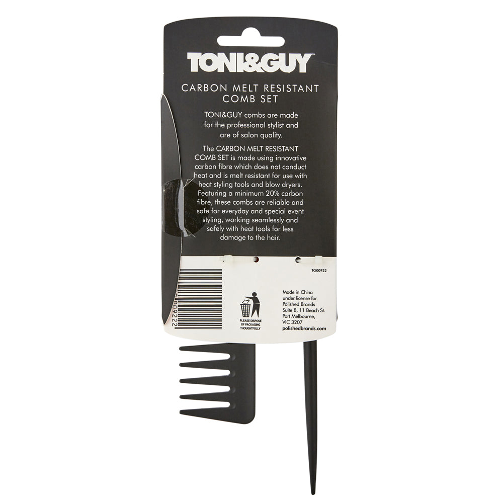 3PK Toni & Guy Carbon Melt Resistant Comb Set Styling Accessories