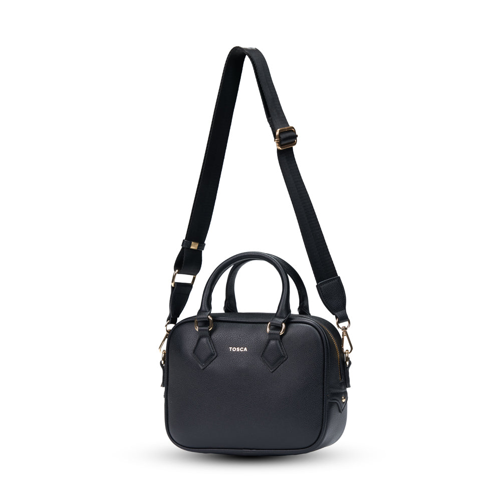 Tosca Womens PU Mini Bowler Handbag 24x18cm - Black