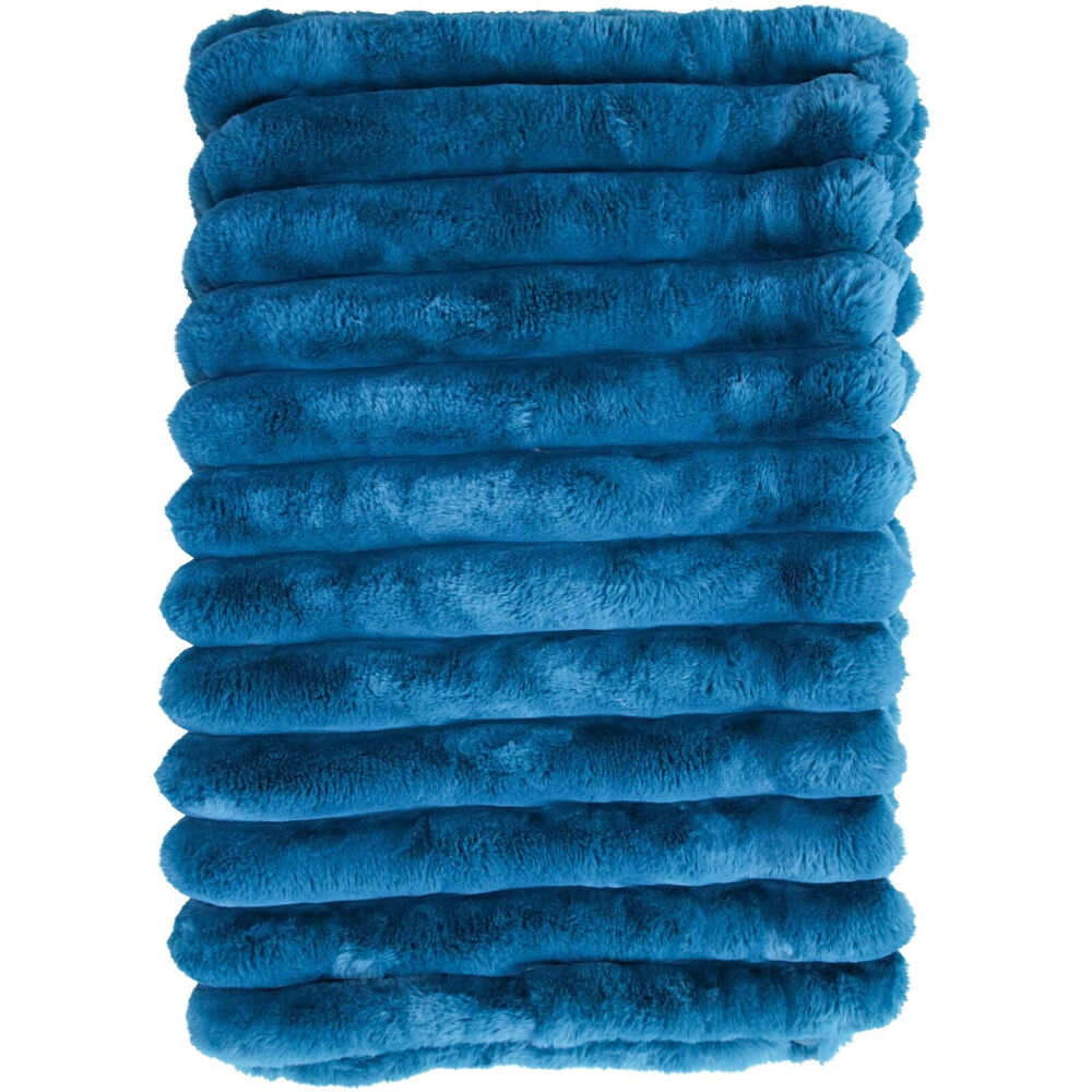 LVD Puffer Faux Fur Plush Winter Blanket Throw 150x200cm Prussian Blue