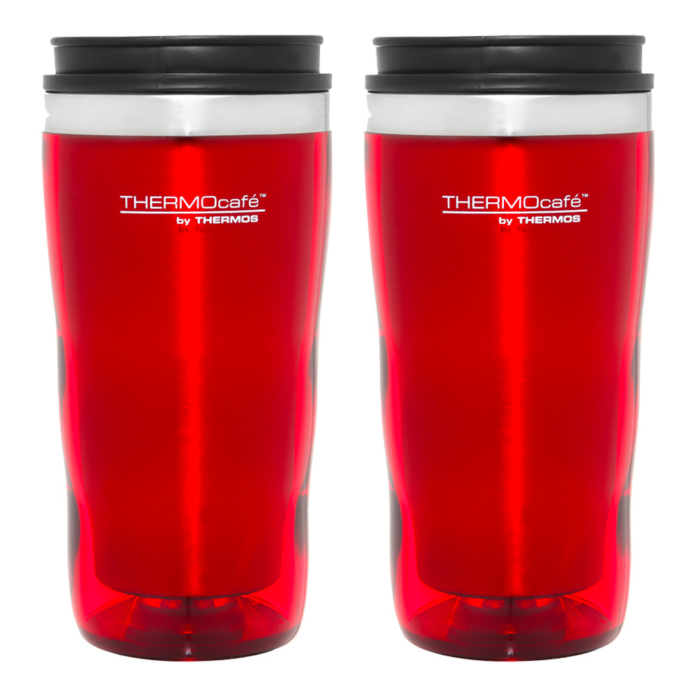 2x 470ml THERMOcafe Stainless Steel Inner, Plastic Outer Travel Tumbler Red
