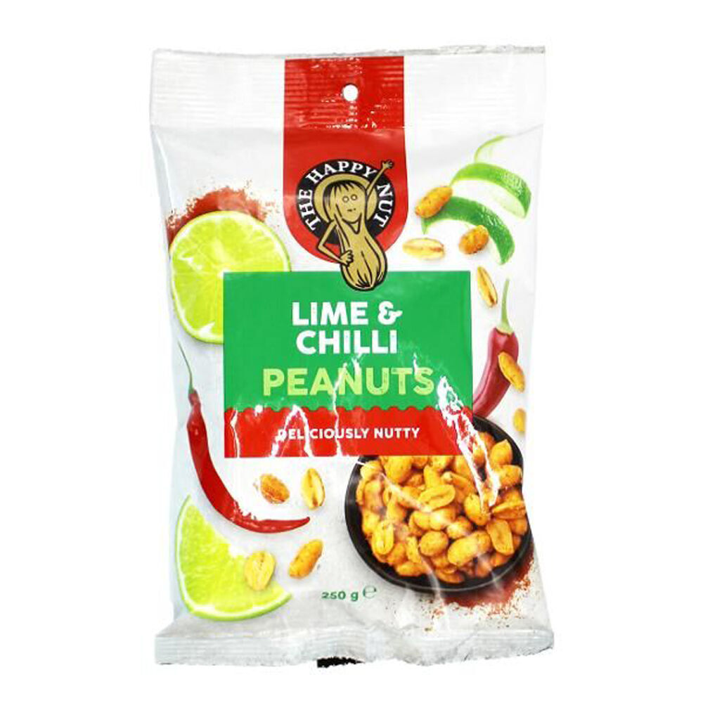 12PK The Happy Nut Lime & Chilli Flavoured Peanuts Party Snack 250g