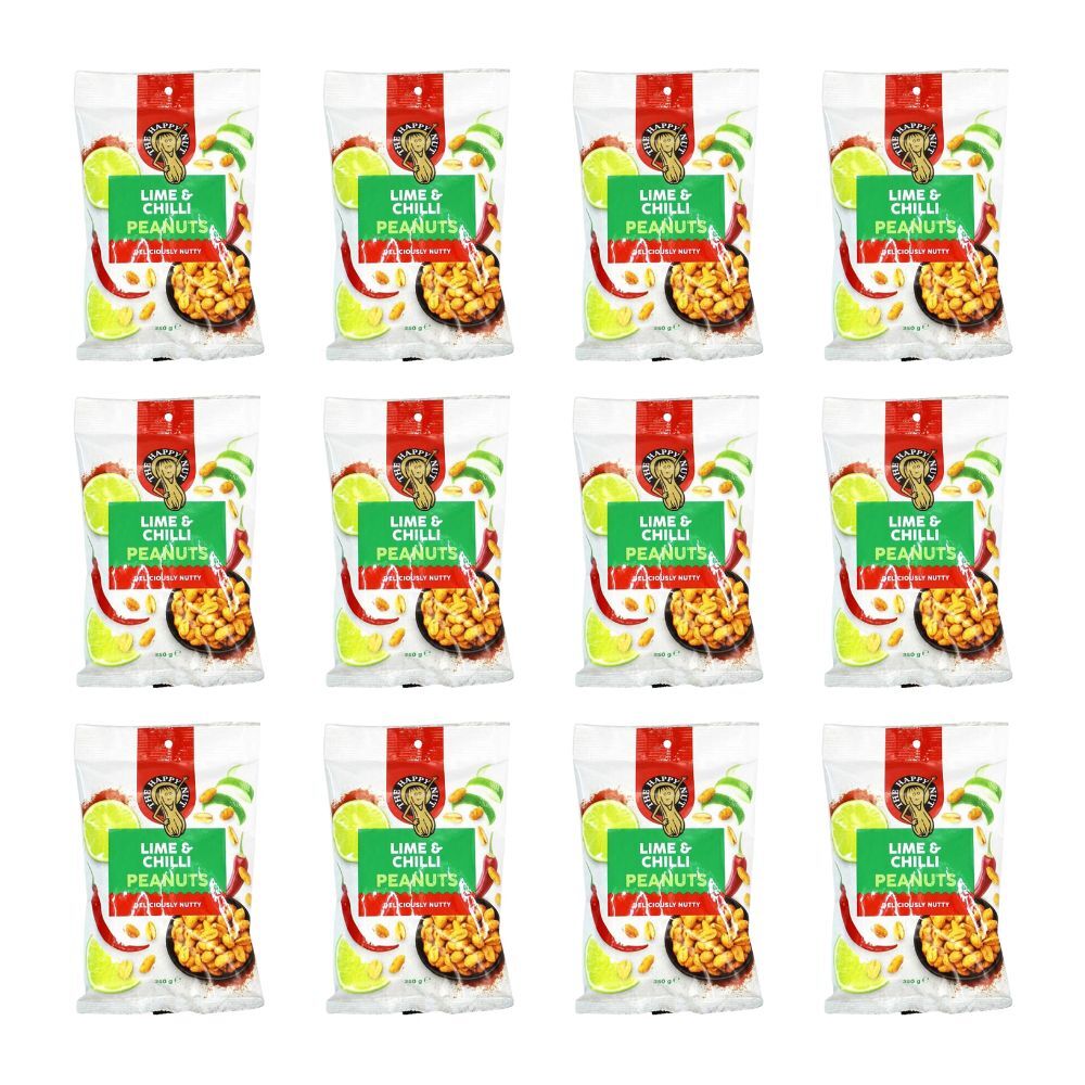 12PK The Happy Nut Lime & Chilli Flavoured Peanuts Party Snack 250g