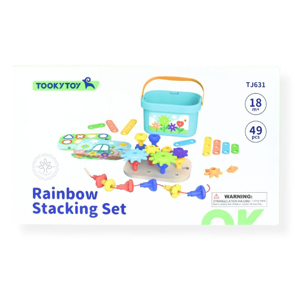 Tooky Toy Rainbow Pegs And Cogs Stacking And Lacing Set 3Y+