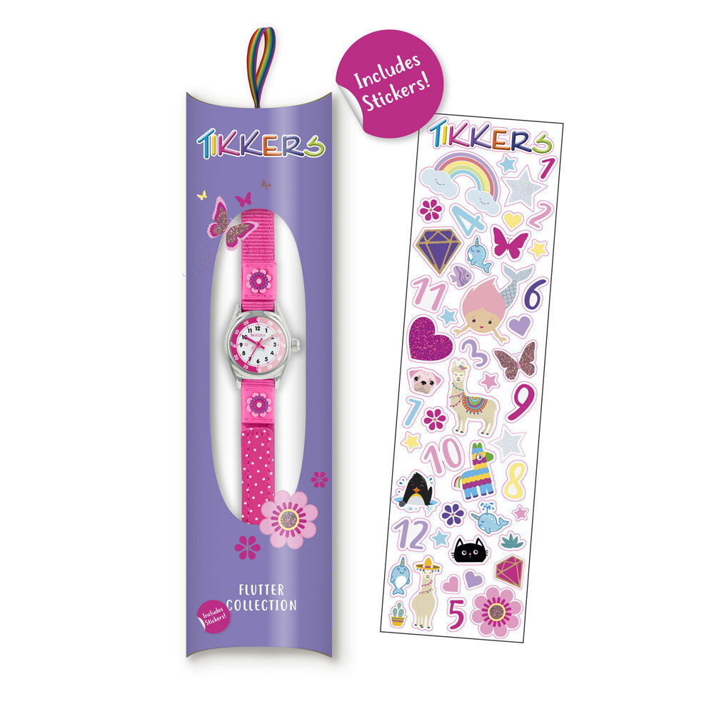 Tikkers Time Teacher Flower Canvas Watch w/ Silicone Straps - Bright Pink