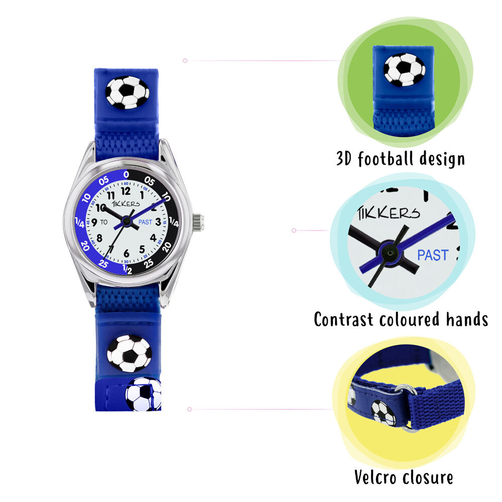 Tikkers Time Teacher Blue Soccer Canvas Watch w/ Silicone Straps - Blue