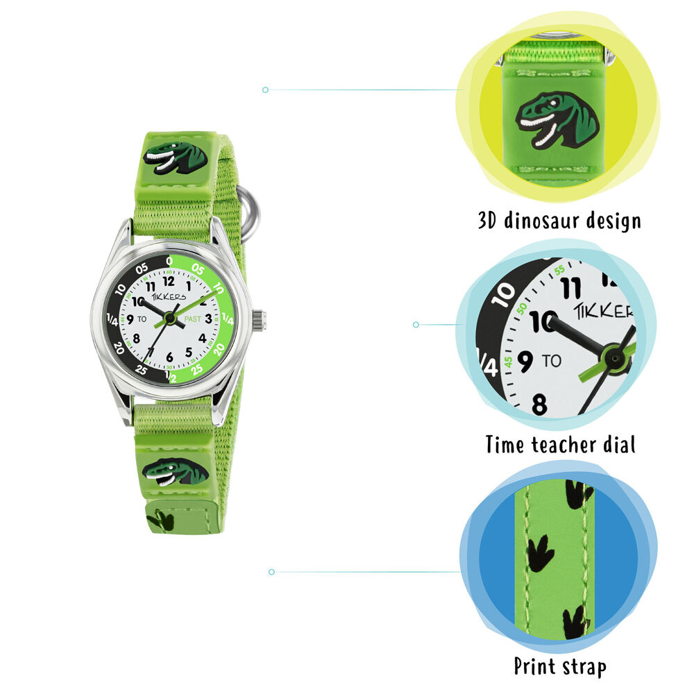 Tikkers Time Teacher Canvas Watch with Adjustable Silicone Straps - Green