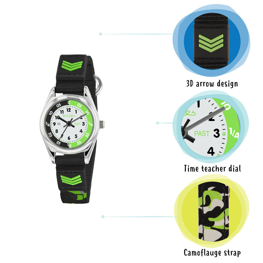 Tikkers Time Teacher Canvas Watch with Adjustable Silicone Straps - Black