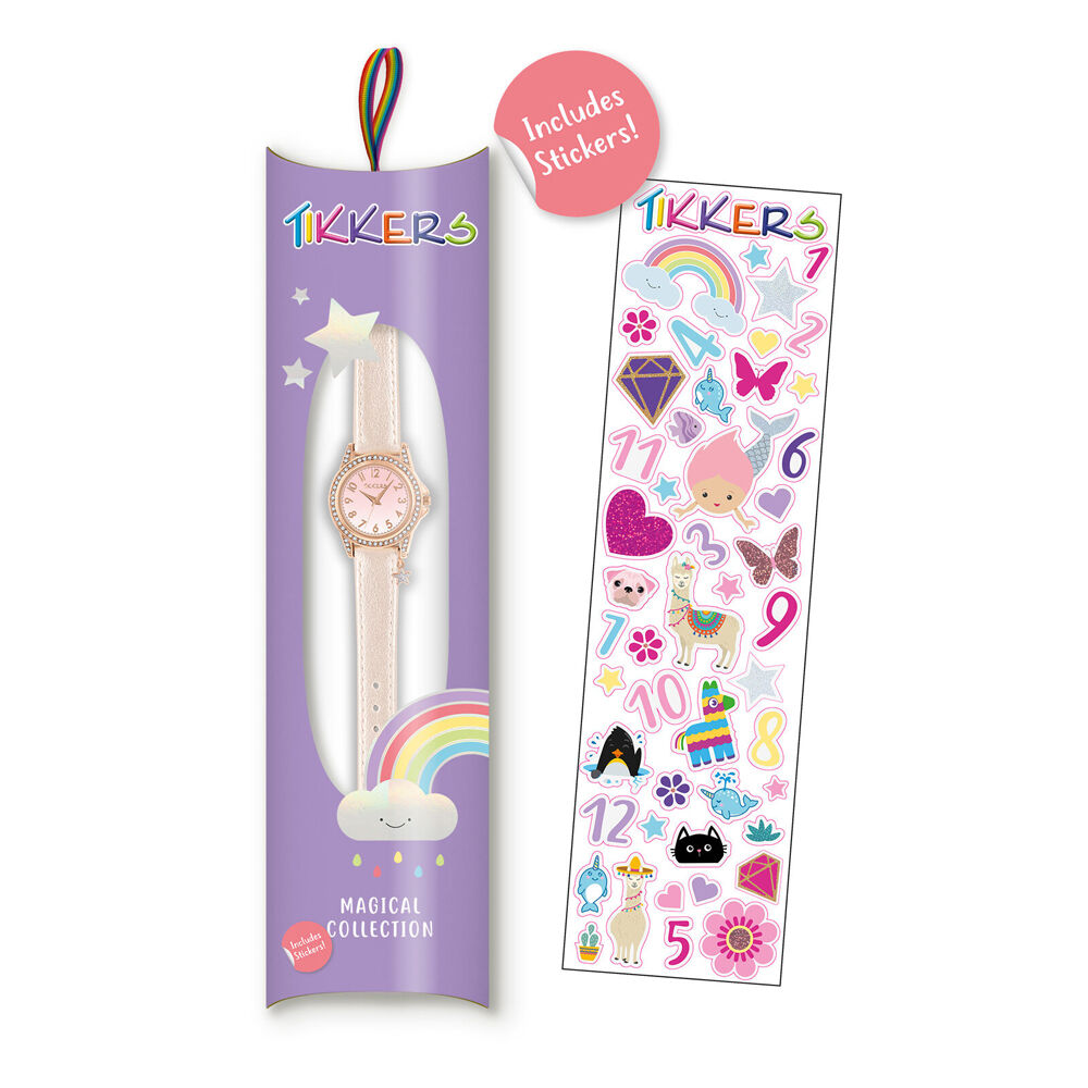 Tikkers Charm Collection Ombre Pink Dial Watch with Leather Straps - Silver