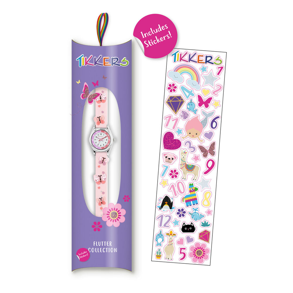 Tikkers Time Teacher Butterfly Dial Watch with 3D Silicone Straps - Pink