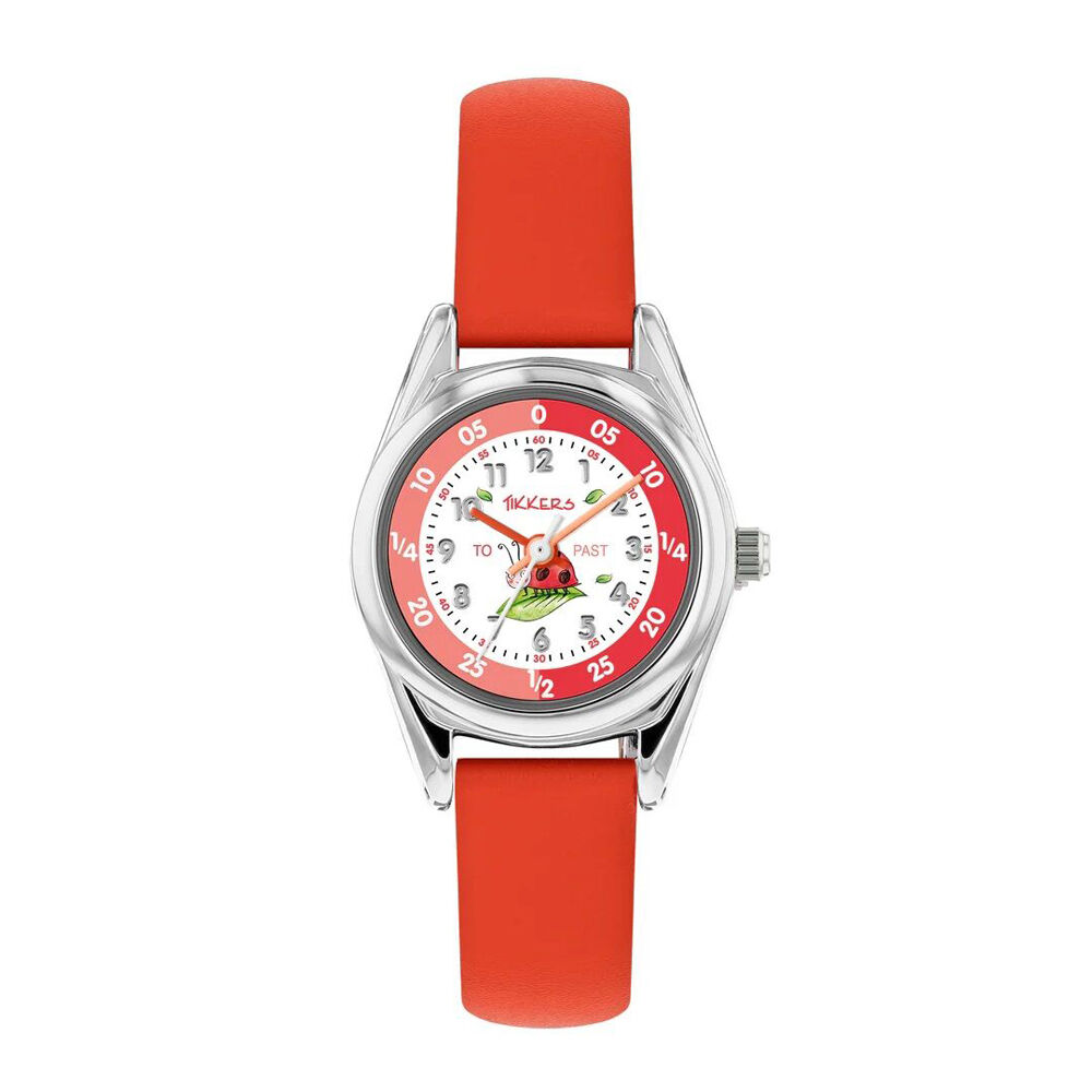 Tikkers x RSPB Ladybird Red Strap Kids Time Teacher White Dial Watch - Red