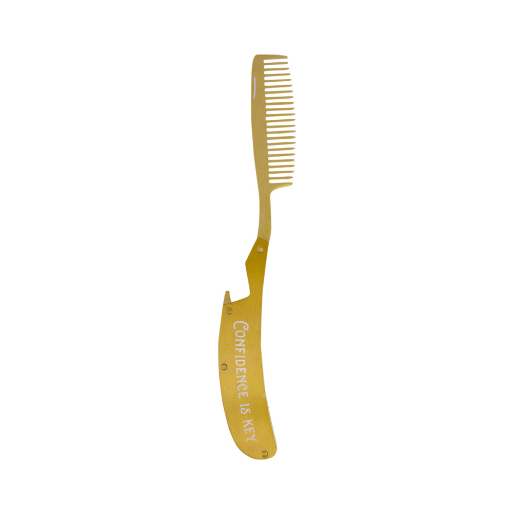 2PK Splosh Trixie & Milo Men's Brass Plated Beard Comb Stainless Steel - Gold