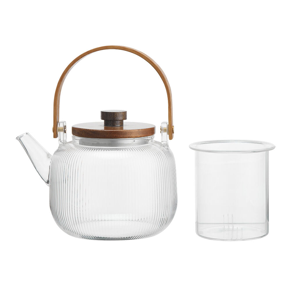 NF Living 850ml Ginny Glass Teapot Modern Design Wood Kitchenware Clear