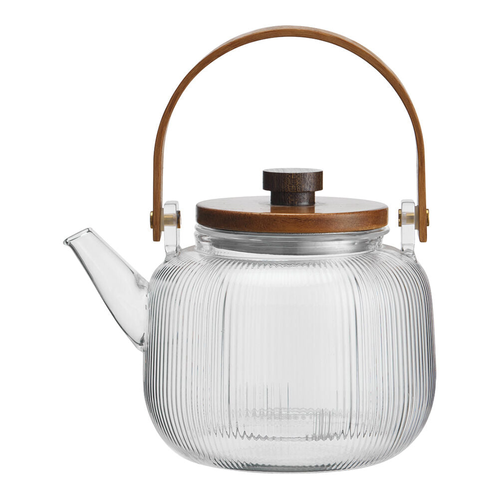 NF Living 850ml Ginny Glass Teapot Modern Design Wood Kitchenware Clear
