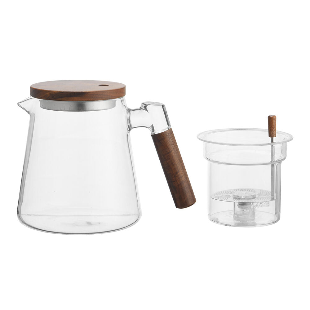 NF Living 850ml Leena Glass Teapot Modern Design Wood Kitchenware Clear