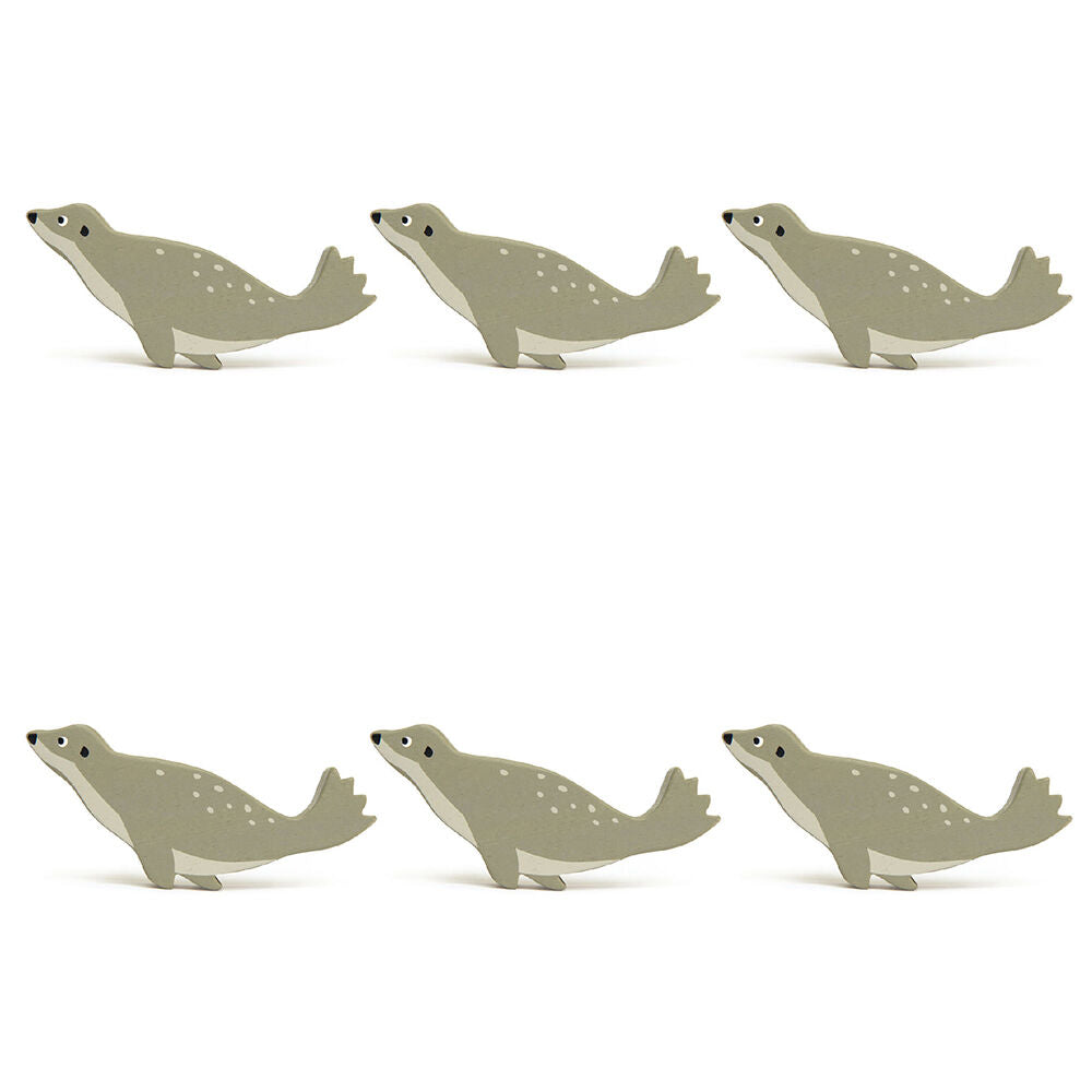 6pc Tender Leaf Toys Seal Wooden Animal Set Kids 3y+