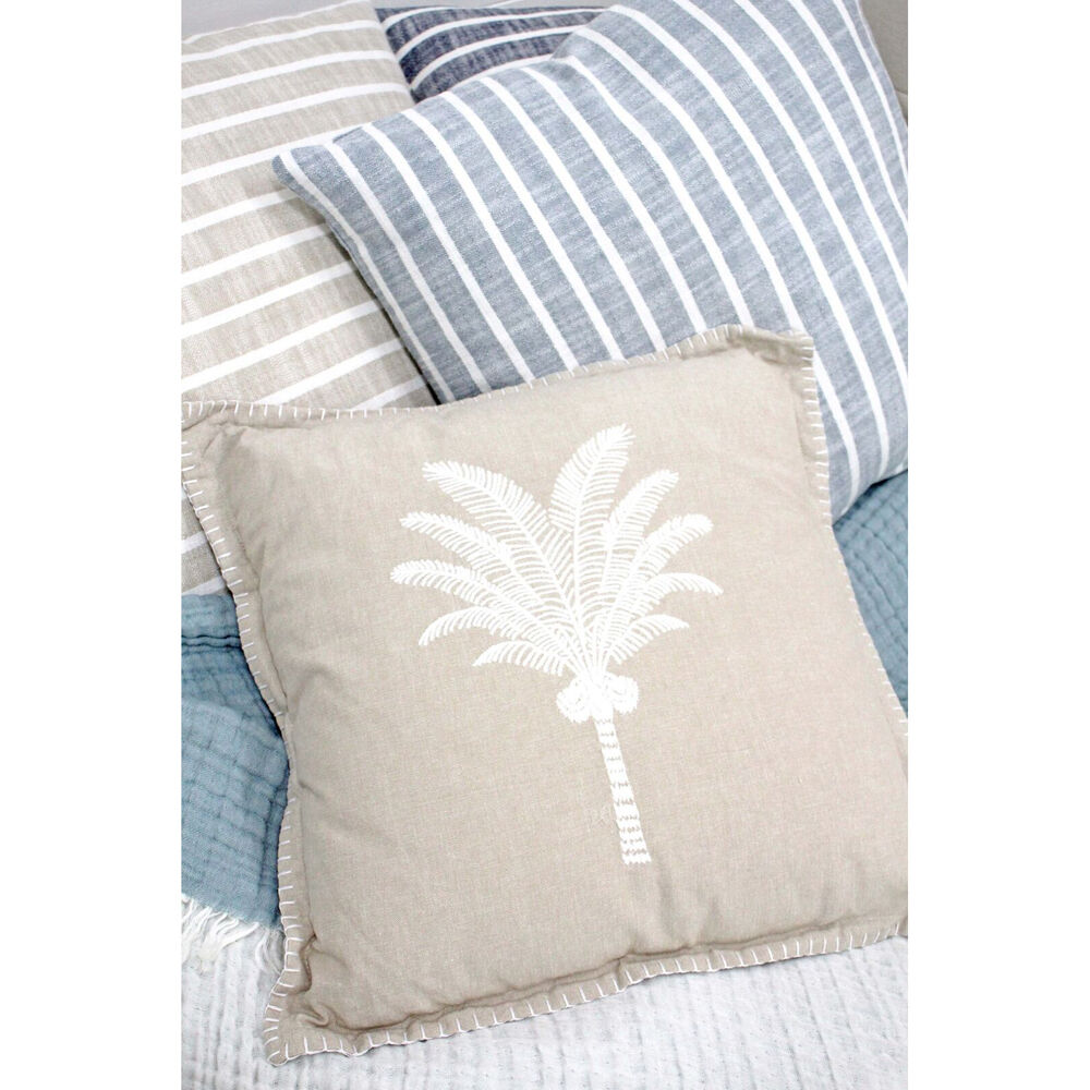 LVD Natural Stone Washed Chambray Cotton Cushion 46x46cm White Palm Cove