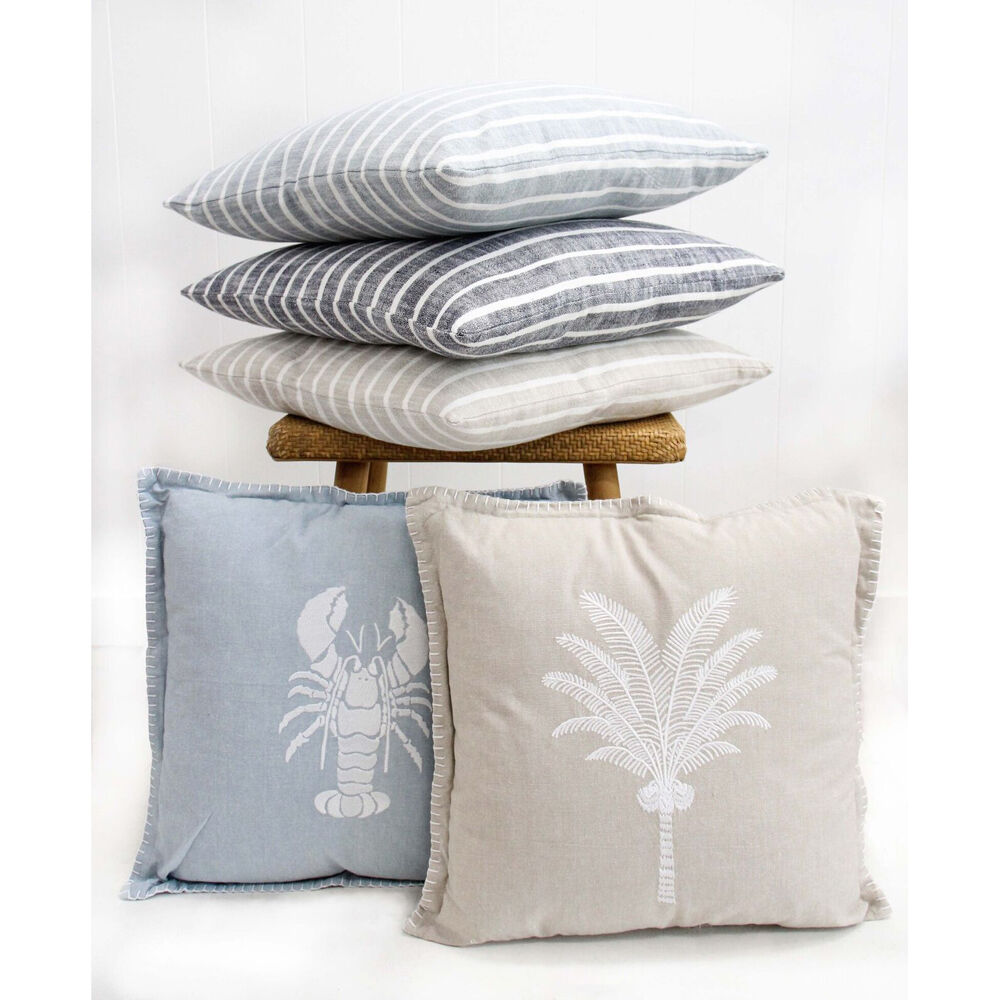 LVD Stonewashed Cotton Harbour Vertical Striped Cushion 50x50cm Navy
