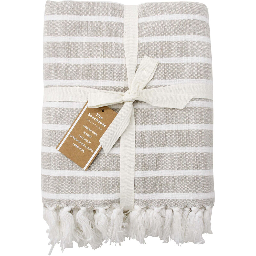 LVD Stonewashed Cotton Harbour Blanket Throw 140x200cm Natural Dune