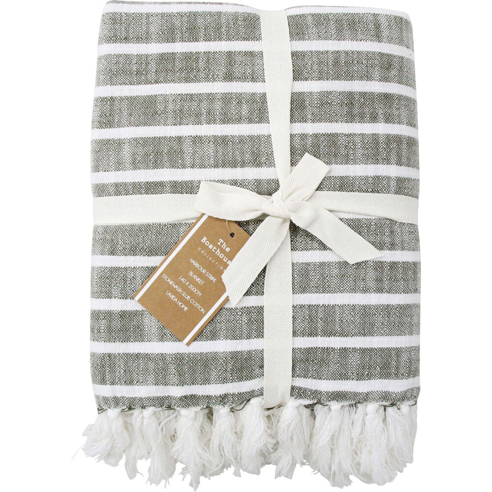 LVD Stonewashed Cotton Harbour Blanket Throw 140x200cm Olive Chambray