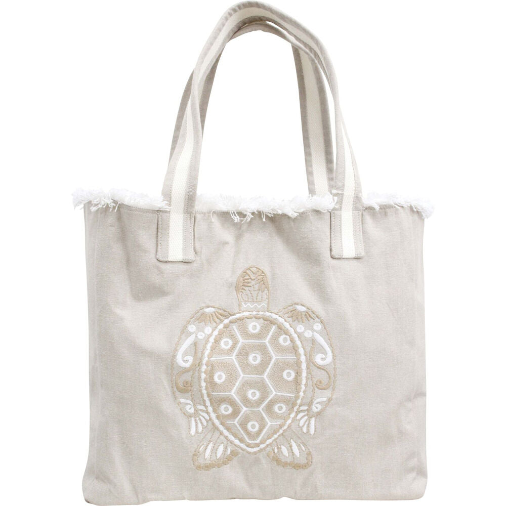 LVD Stonewashed Chambray Cotton Turtle Tote Shoulder Bag 40x35cm Natural