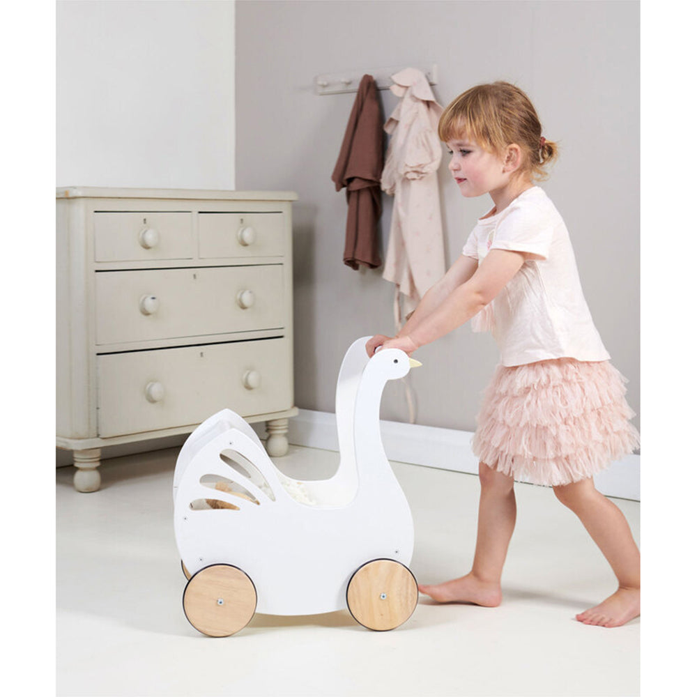 Tender Leaf Toys Wooden Sweet Swan Pram Kids Pretend Toy 18m+