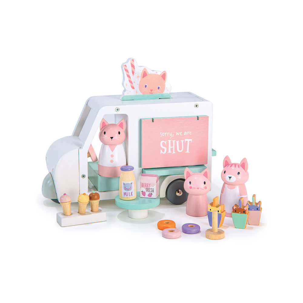 Tender Leaf Toys Kids Pretend Play Wooden Kitty's Milkshake Van Toy Set 3y+