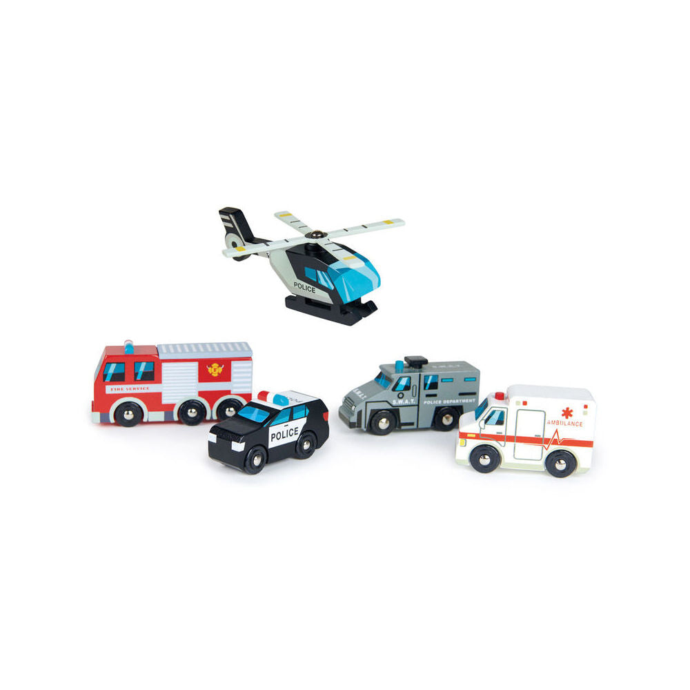 5pc Tender Leaf Toys Emergency Vehicles Wooden Toy 3y+
