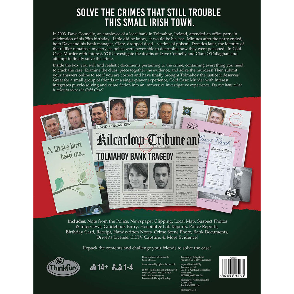 ThinkFun Cold Case: Murder With Interest 1-4 Players Mystery Game Set 8y+