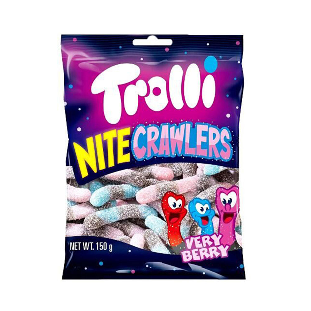 10PK Trolli Nite Crawlers Fruit-Flavoured Sour Worm Gummy Lollies 150g