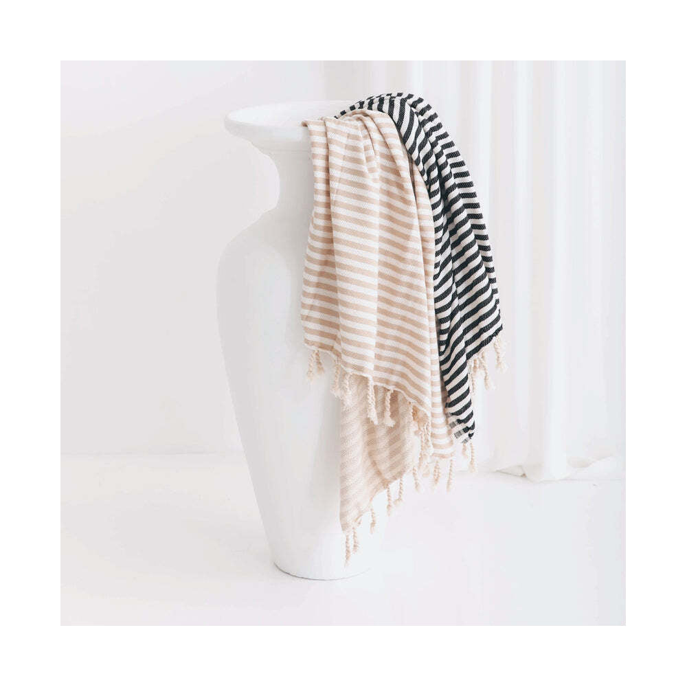 Huxford Grove Kabaka Turkish Cotton Beach Blanket - Black Stripe