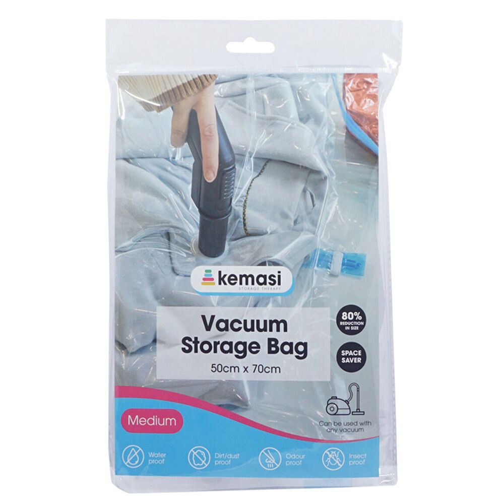 12PK Kemasi Medium Airtight Vacuum Sealed Storage Bag 50x70cm Clear/Blue