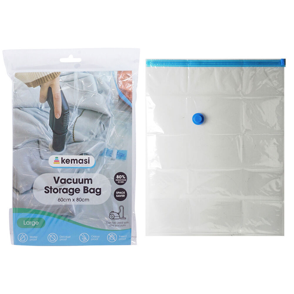 12PK Kemasi Large Airtight Vacuum Sealed Storage Bag 60x80cm Clear/Blue