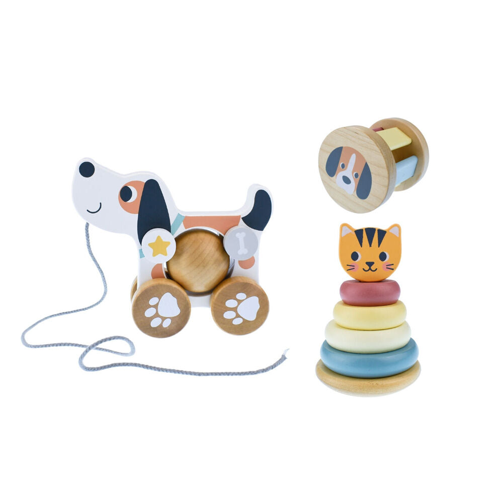 8pc Tooky Toy 3-In-1 Baby Comforter Rattle Gift Set - Cat & Puppy Dog 12m+